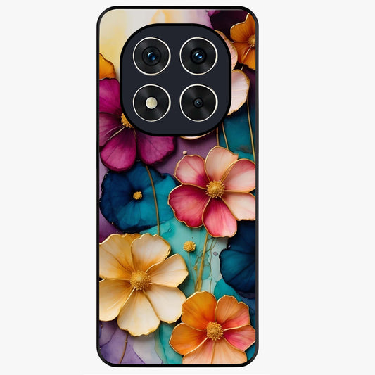 Artlyn Grace Flower Pattern Glass Case showing flat back view with elegant floral pattern artwork and glossy glass finish.