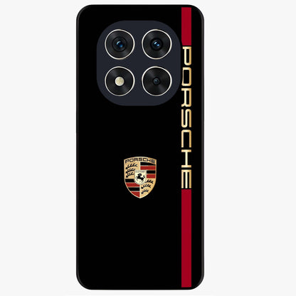 Black Minimal Porsche Glass Case showing flat back view with sleek minimal sports car artwork and glossy glass finish.