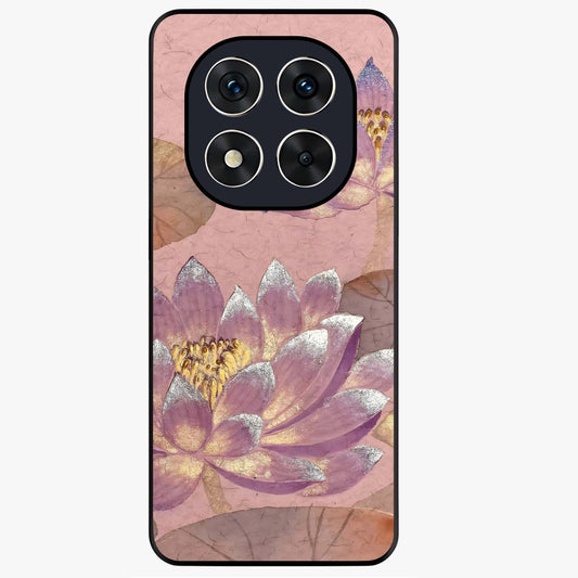 Blossom Mist Lotus Glass Case showing flat back view with serene lotus blossom artwork and glossy glass finish.