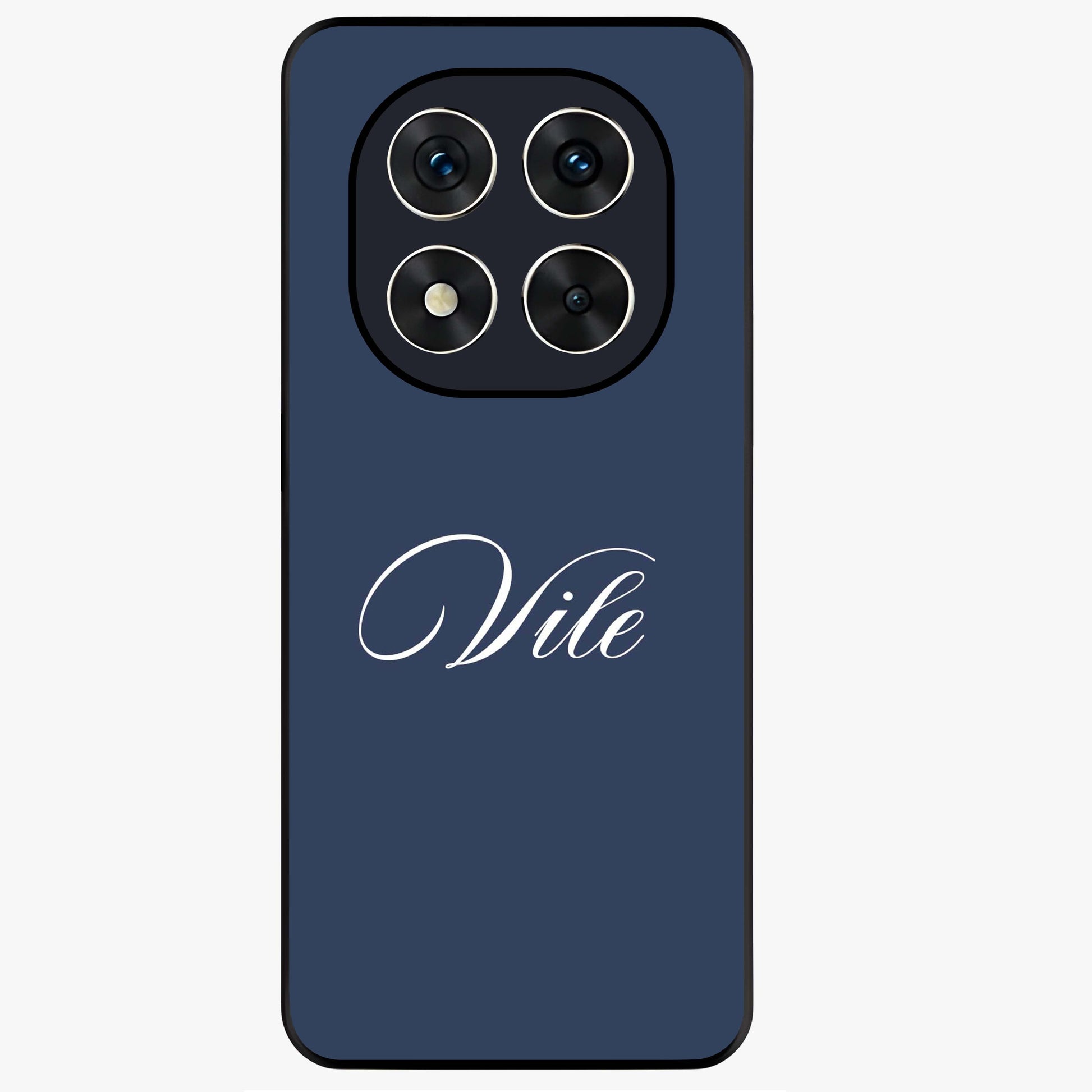 Blue Background Personalized Custom Name Glass Case showing flat back view with minimal blue background and custom name design.