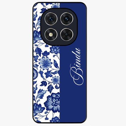 Blue Vintage Floral Pattern Glass Case upright view showcasing timeless floral illustration with vintage inspired style.