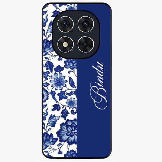 Blue Vintage Floral Pattern Glass Case upright view showcasing timeless floral illustration with vintage inspired style.