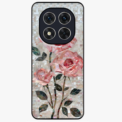 Blush Mosaic Bloom Glass Case showing flat back view with mosaic floral bloom artwork and glossy glass finish.