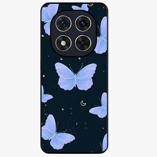 Butterfly With Stars Pattern Glass Case showing flat back view with butterfly and star pattern artwork and glossy glass finish.