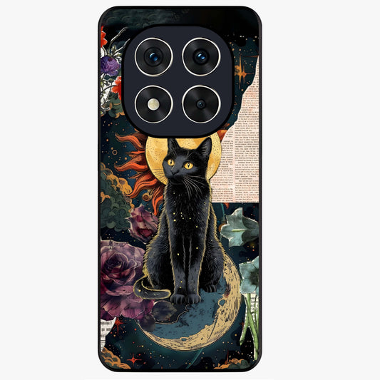 Celestial Black Cat Glass Case showing flat back view with mystical black cat artwork and glossy glass finish.
