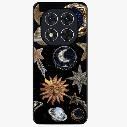 Celestial Gem Constellations Glass Case showing flat back view with sparkling constellation artwork and glossy glass finish.