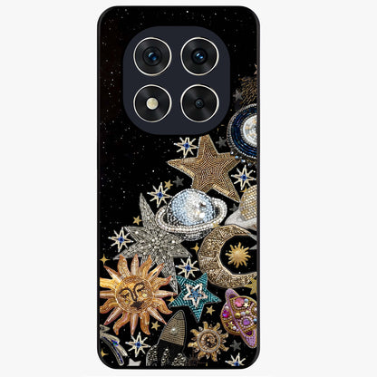 Cosmic Sparkle Dreams Glass Case showing flat back view with sparkling cosmic artwork and glossy glass finish.