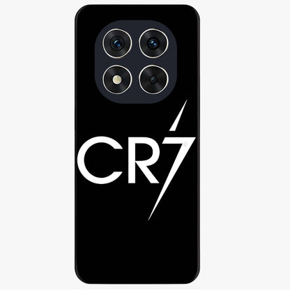 Cr7 Elite Strike Glass Case showing flat back view with dynamic football inspired artwork and glossy glass finish.