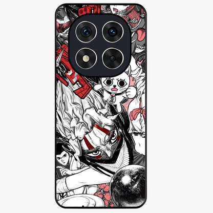 Crimson Chaos Panel Glass Case showing flat back view with bold crimson abstract artwork and glossy glass finish.
