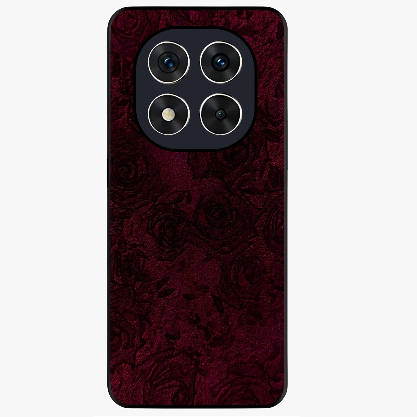 Crimson Fade Flow Glass Case showing flat back view with flowing crimson gradient artwork and glossy glass finish.