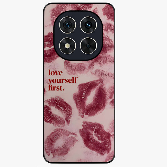 Crimson Kiss Love Glass Case showing flat back view with romantic crimson themed artwork and glossy glass finish.