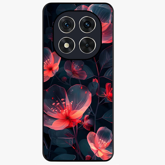 Dark Shade of Flower Glass Case showing flat back view with elegant dark floral artwork and glossy glass finish.