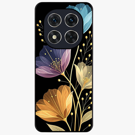 Delicate Multicolor Flowers Glass Case showing flat back view with vibrant floral artwork and glossy glass finish.