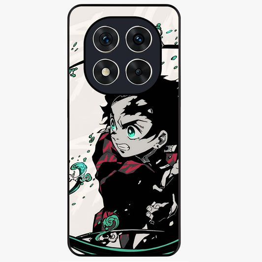 Demon Slayer Glass Case showing flat back view with bold anime inspired artwork and glossy glass finish.