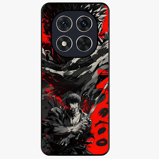 Demon Sword Resolve Glass Case showing flat back view with fierce sword warrior artwork and glossy glass finish.