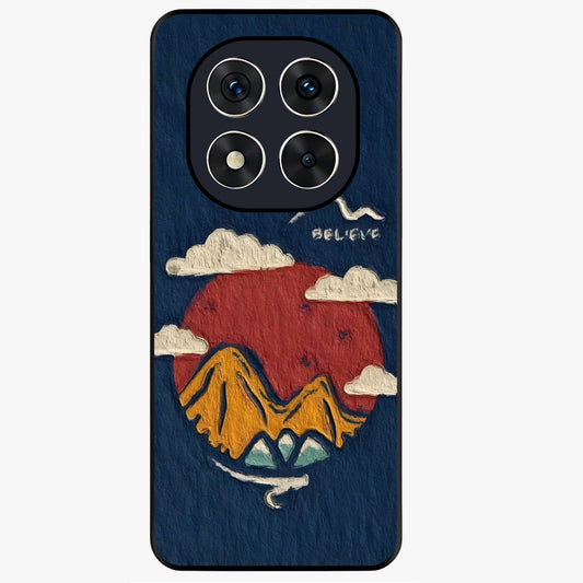 Dream Beyond Mountains Glass Case showing flat back view with scenic mountain landscape artwork and glossy glass finish.