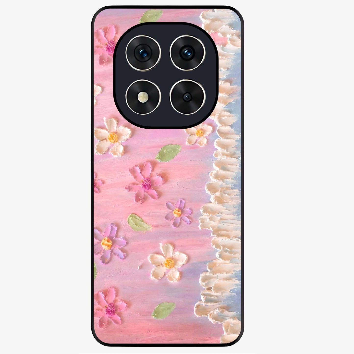 Dreamy Painted Garden Glass Case showing flat back view with artistic painted floral garden artwork and glossy glass finish.