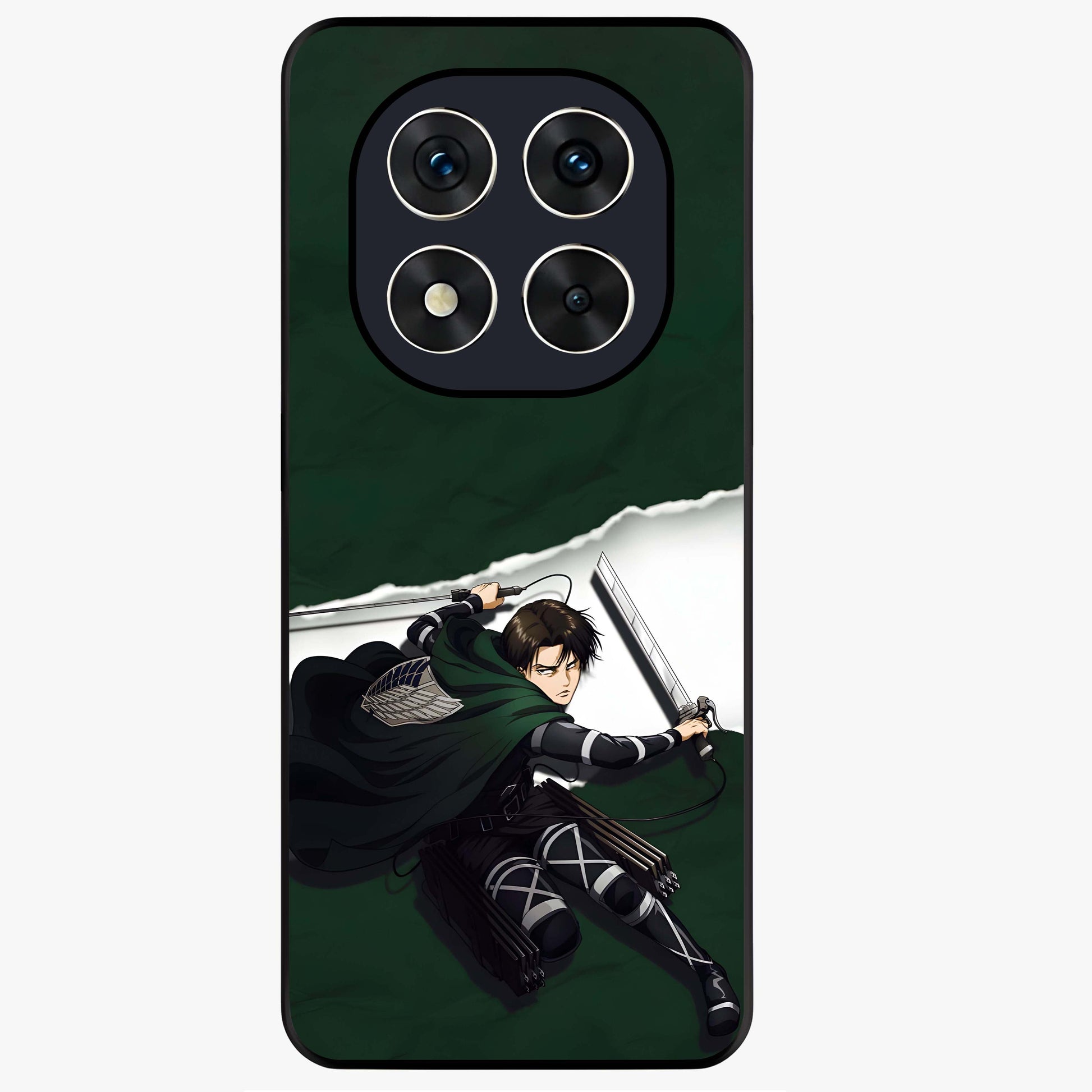 Emerald War Vanguard Glass Case showing flat back view with powerful warrior themed artwork and glossy glass finish.