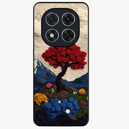 Eternal Nature Tapestry Glass Case showing flat back view with intricate nature tapestry artwork and glossy glass finish.