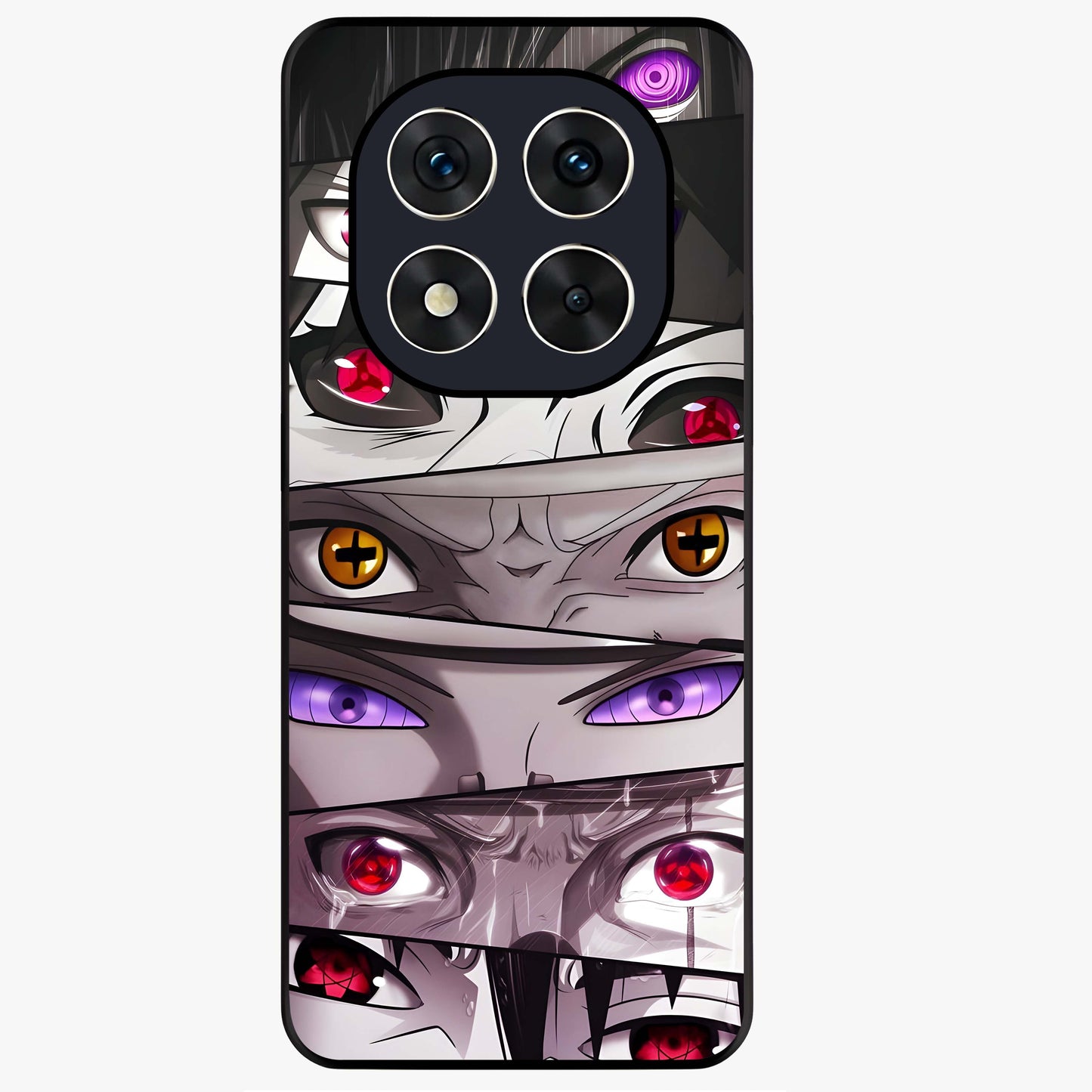 Eyes of Destiny Glass Case showing flat back view with striking eye themed artwork and glossy glass finish.