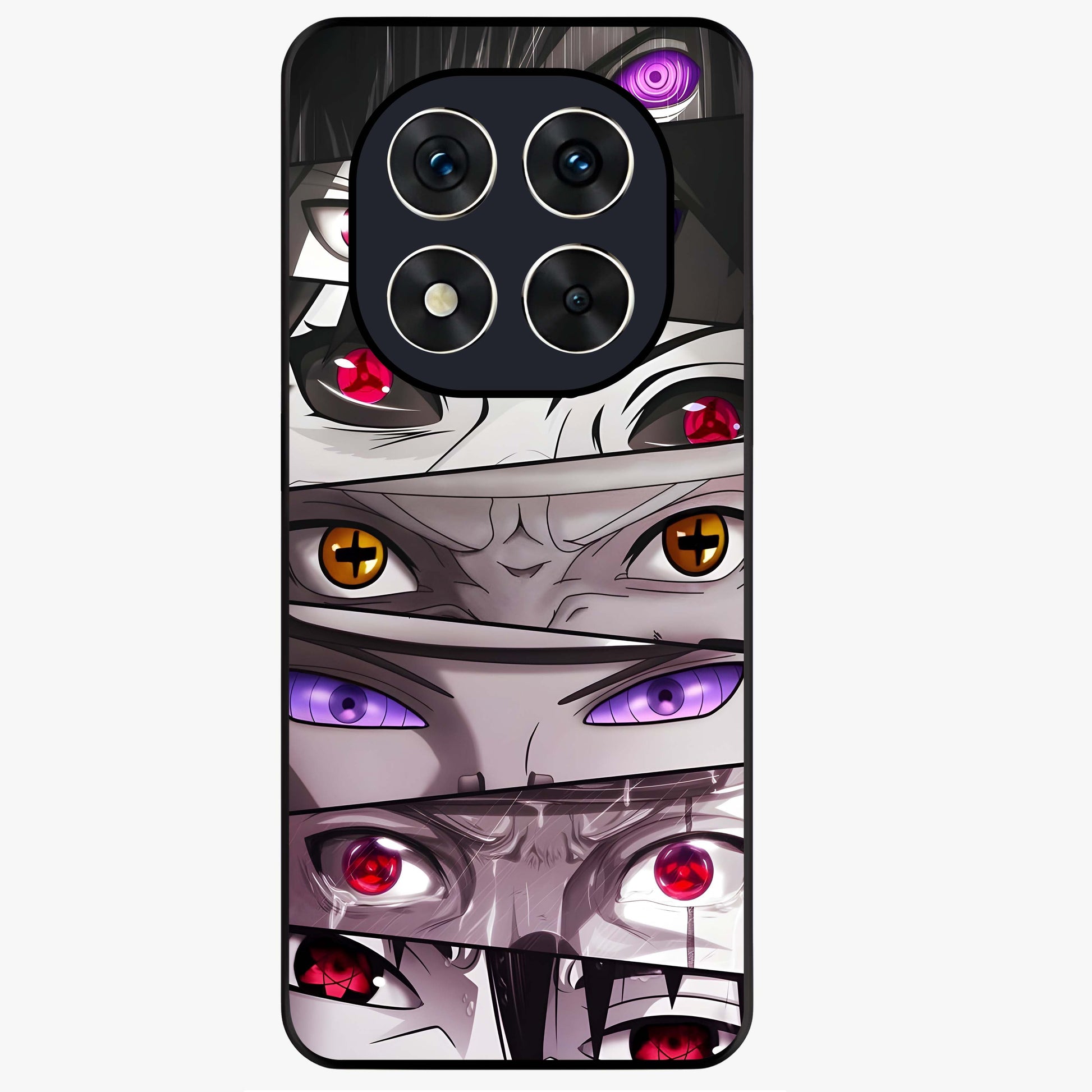 Eyes of Destiny Glass Case showing flat back view with striking eye themed artwork and glossy glass finish.