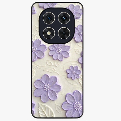 Floral Wall Art With Purple Flowers Glass Case showing flat back view with purple flower artwork and glossy glass finish.