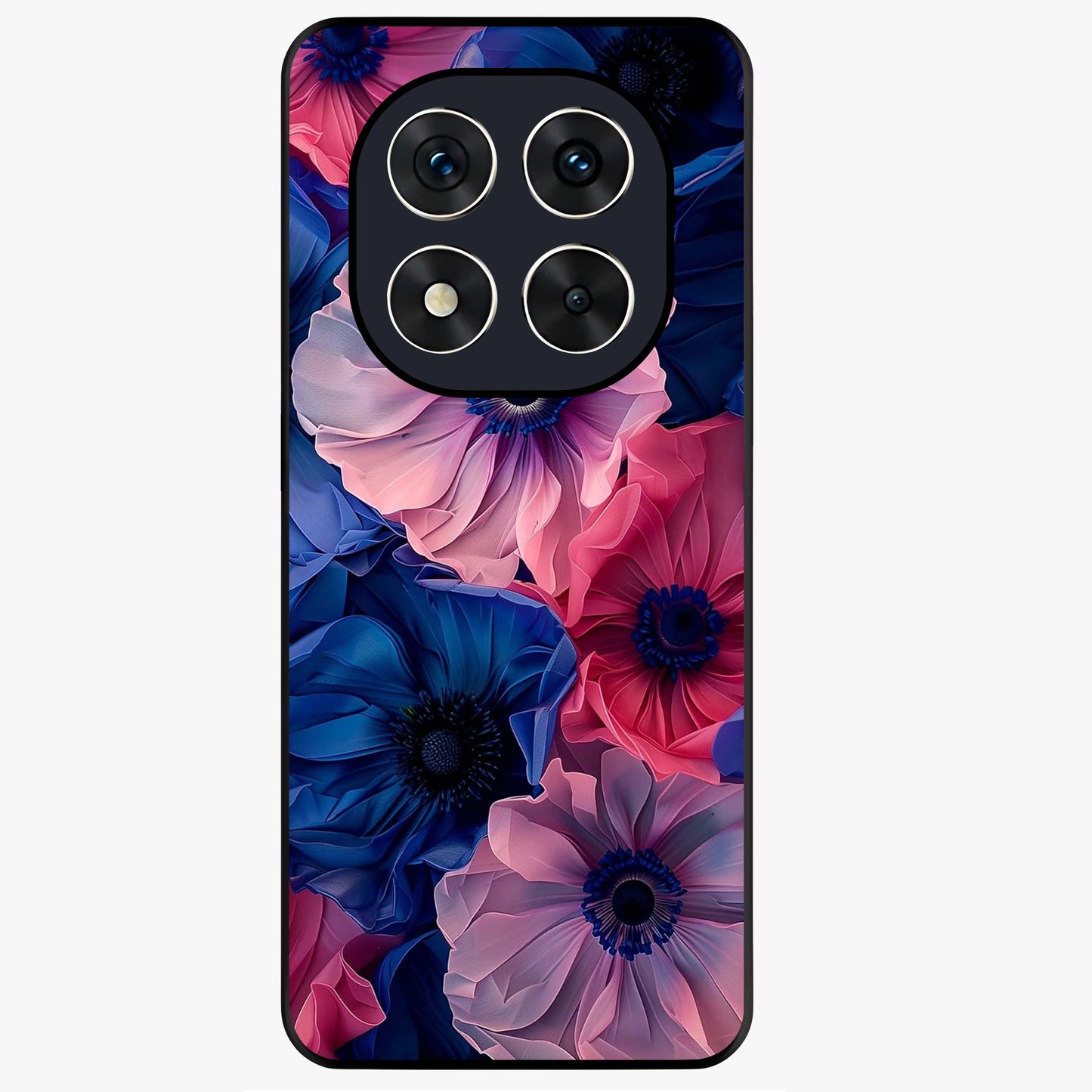Flower Paper Art Pattern Glass Case showing flat back view with paper cut style floral artwork and glossy glass finish.