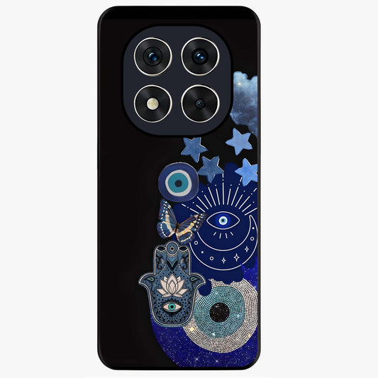 Galactic Charm Cluster Glass Case showing flat back view with glowing celestial charm artwork and glossy glass finish.