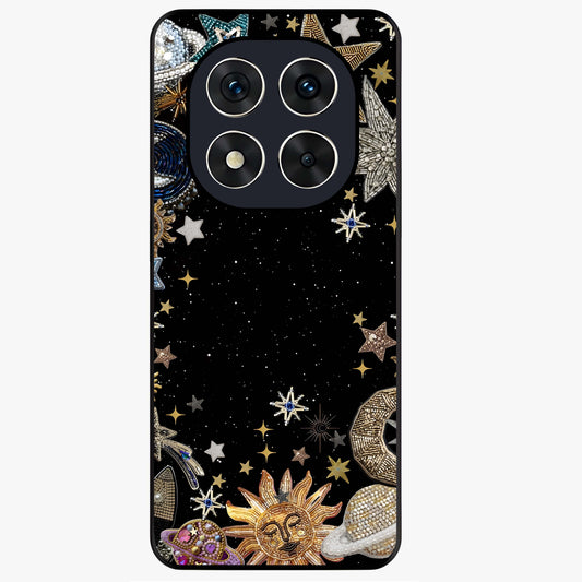 Galactic Jewel Stars Glass Case showing flat back view with sparkling star jewel artwork and glossy glass finish.