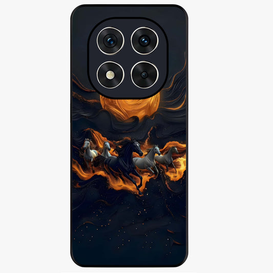 Golden Stallion Moonride Glass Case showing flat back view with majestic horse under moonlight artwork and glossy glass finish.