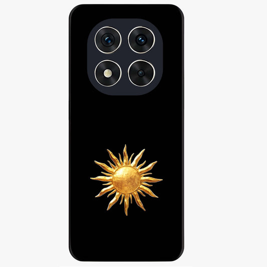 Golden Sun Minimalism Glass Case showing flat back view with minimal golden sun artwork and glossy glass finish.