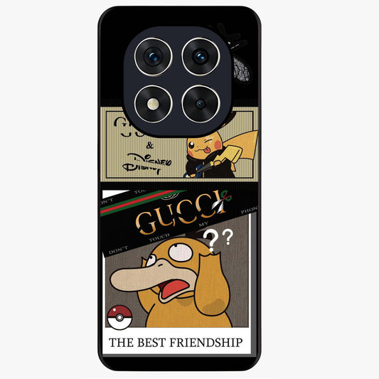 Gucci Play Mashup Glass Case showing flat back view with luxury inspired graphic artwork and glossy glass finish.