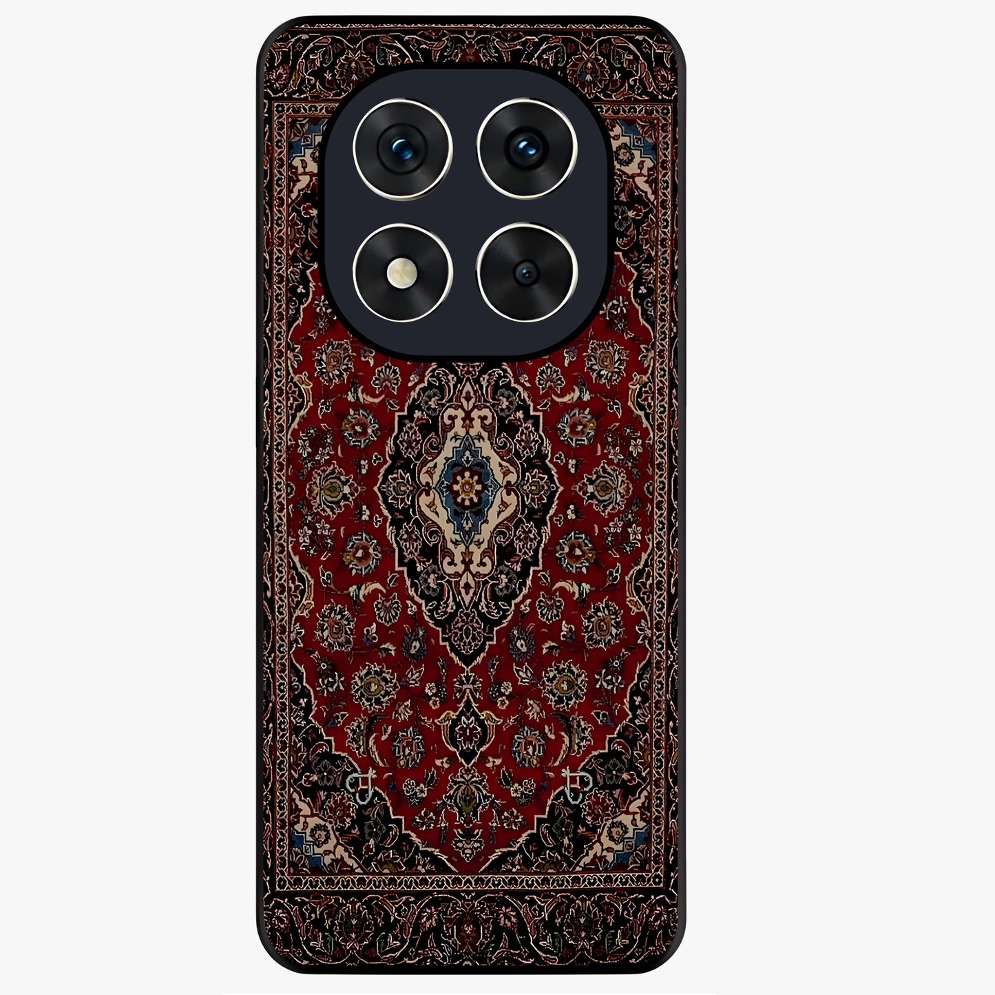 Heritage Carpet Royale Glass Case showing flat back view with ornate Persian carpet inspired pattern and glossy glass finish.