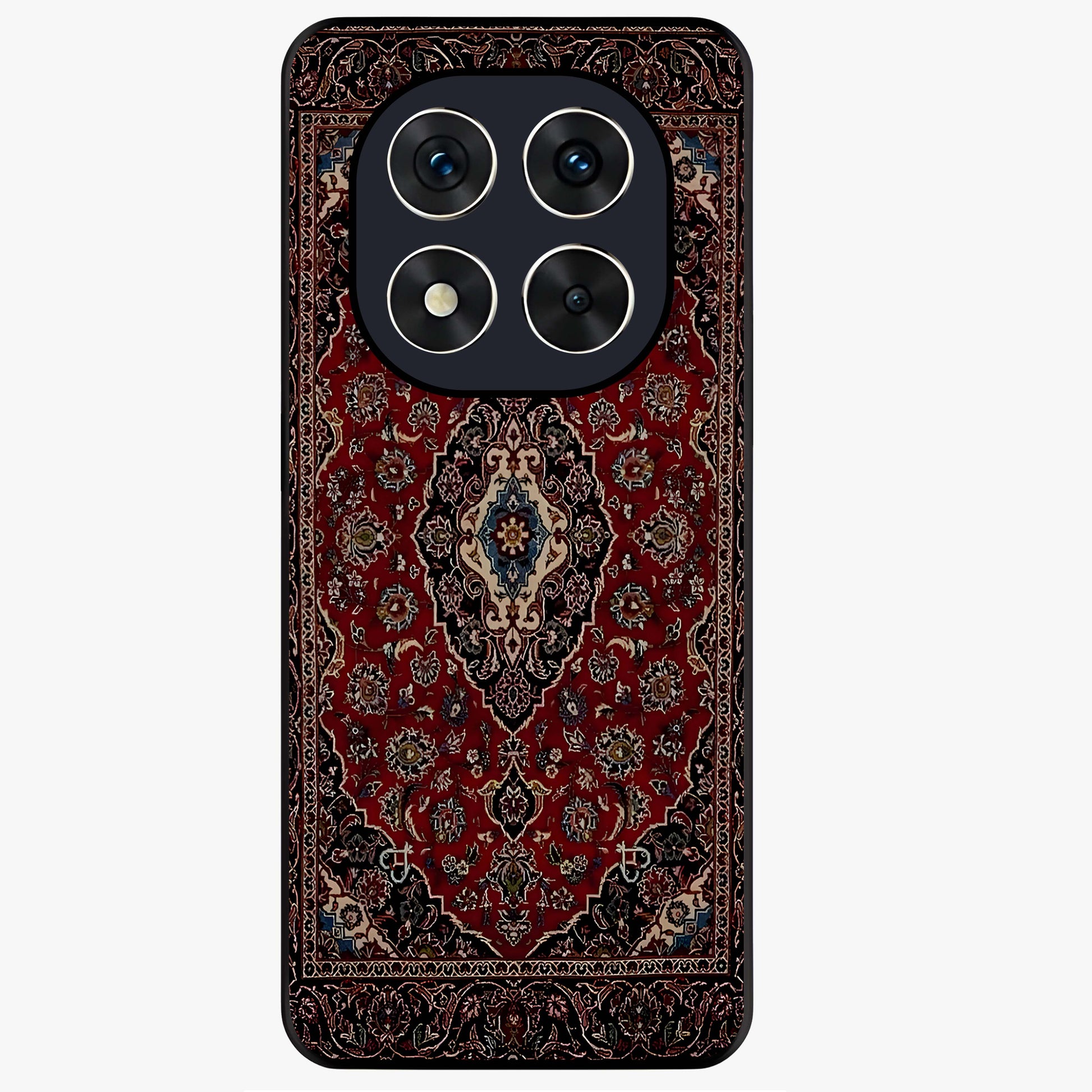 Heritage Carpet Royale Glass Case showing flat back view with ornate Persian carpet inspired pattern and glossy glass finish.