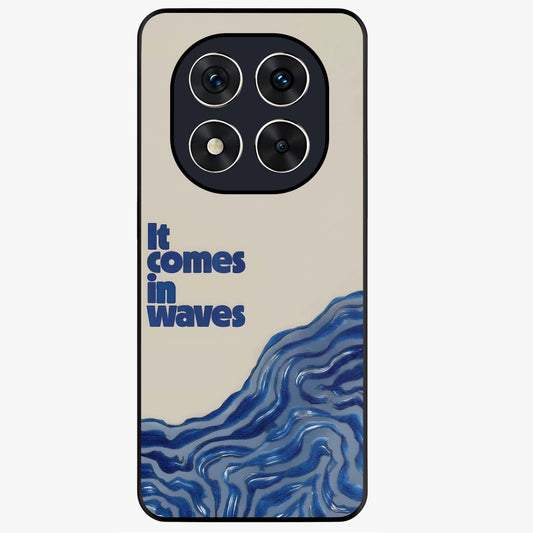 It Comes In Waves Quote Glass Case showing flat back view with inspirational wave themed quote artwork and glossy glass finish.