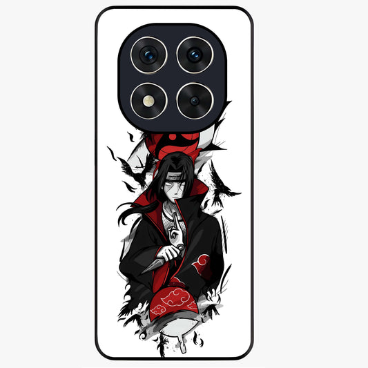 Itachi Sharingan Glass Case showing flat back view with powerful anime eye artwork and glossy glass finish.