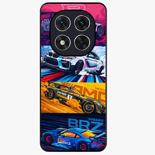 JDM Sports Car Glass Case showing flat back view with high performance sports car artwork and glossy glass finish.