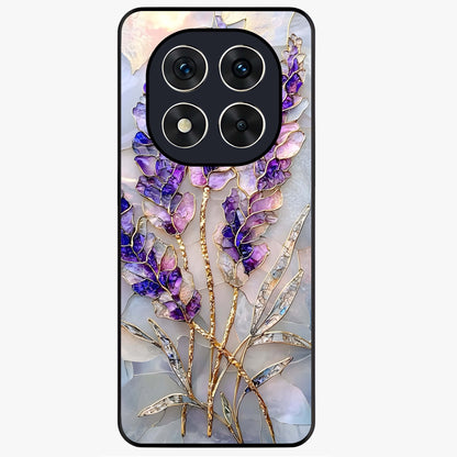 Lavender Dream Glow Glass Case showing flat back view with glowing lavender aesthetic artwork and glossy glass finish.