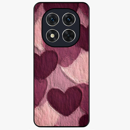 Layered Paper Hearts Glass Case showing flat back view with layered paper heart artwork and glossy glass finish.
