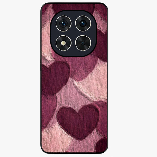 Layered Paper Hearts Glass Case showing flat back view with layered paper heart artwork and glossy glass finish.