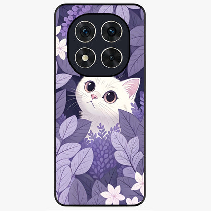 Lilac Hide Peek Cat Glass Case showing flat back view with cute peeking cat artwork and glossy glass finish.