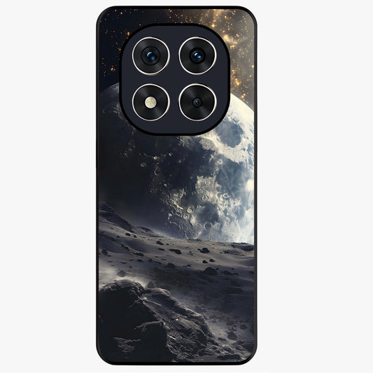 Lunar Horizon Glow Glass Case showing flat back view with glowing moon horizon artwork and glossy glass finish.