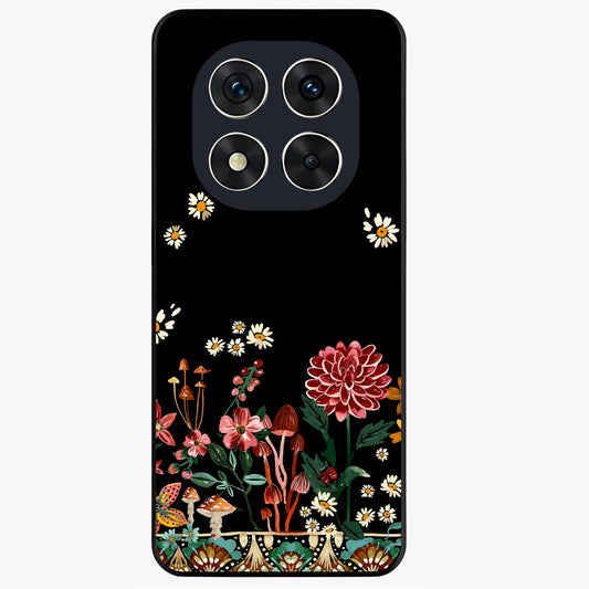 Midnight Bloom Pattern Glass Case showing flat back view with dark floral pattern artwork and glossy glass finish.