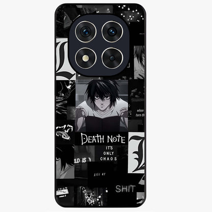 Midnight Chaos Mind Glass Case showing flat back view with abstract dark themed artwork and glossy glass finish.