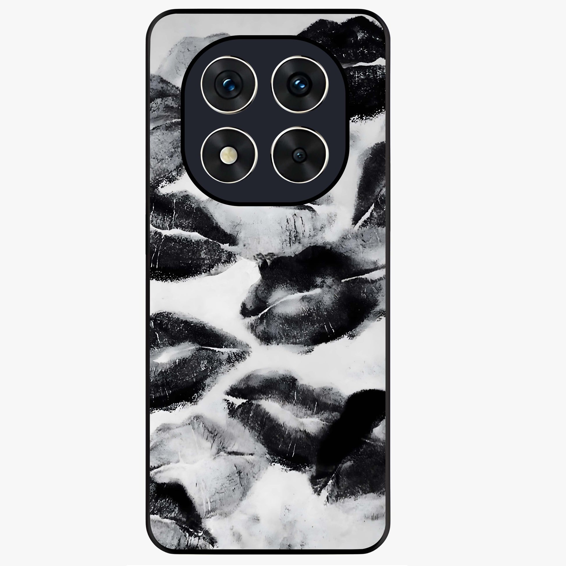 Midnight Kiss Marks Glass Case showing flat back view with lipstick kiss mark artwork and glossy glass finish.
