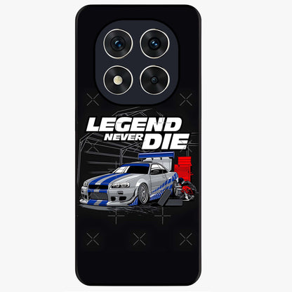 Midnight Racing Legacy Glass Case showing flat back view with sleek racing inspired artwork and glossy glass finish.