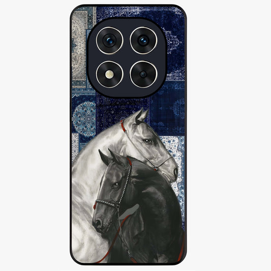 Midnight Stallion Blues Glass Case showing flat back view with majestic horse artwork and glossy glass finish.