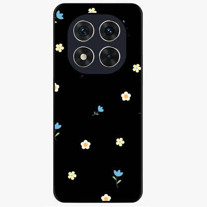 Minimalistic Blue With White Flower Pattern Glass Case showing flat back view with blue background and white flower pattern and glossy glass finish.