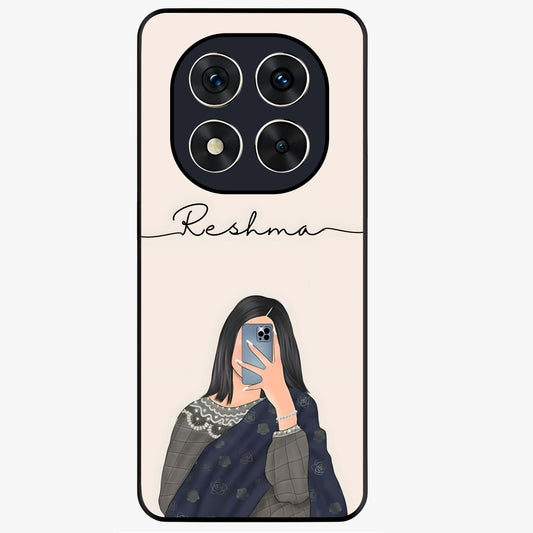 Mirror Mood Muse With Custom Name Glass Case showing flat back view with stylish mirrored artwork and personalized name design.