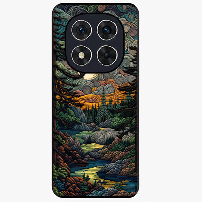 Moonlight Forest Dream Glass Case showing flat back view with mystical forest moonlight artwork and glossy glass finish.